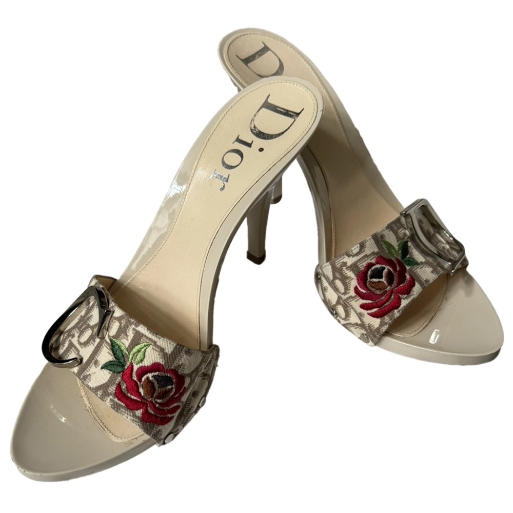 Dior Beige Heels with Rose Embroidery